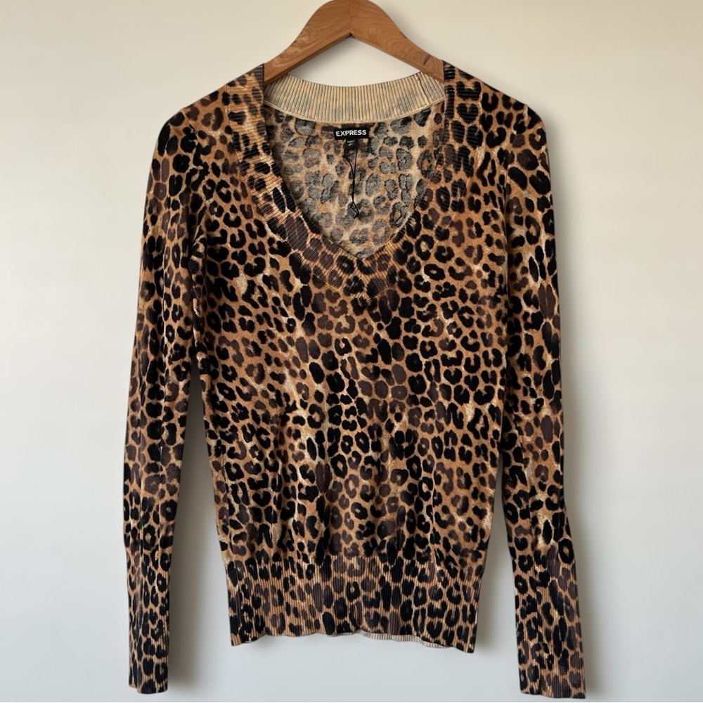 Express Animal Print V-Neck Sweater Small